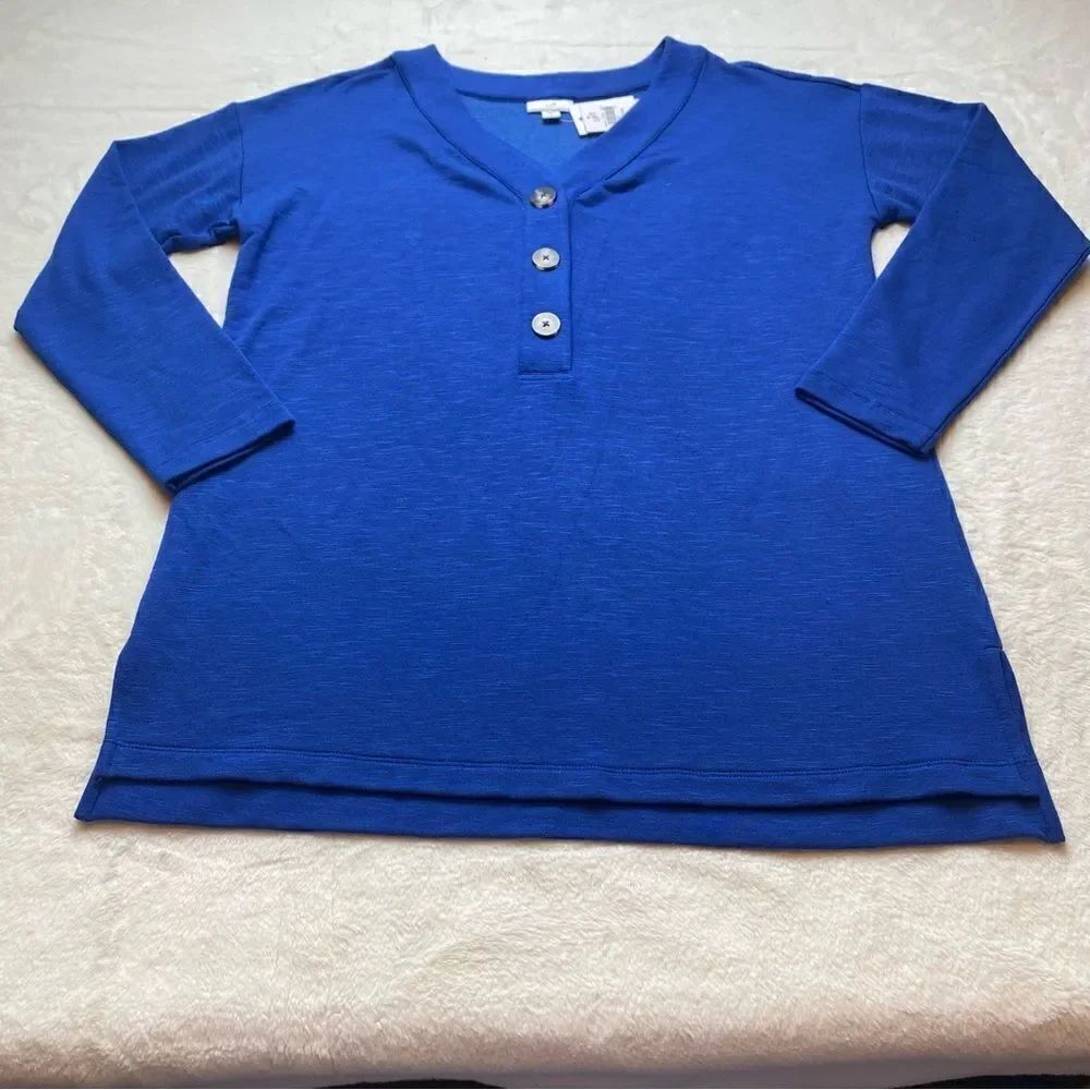 J.Jill New With Tags Sapphire Blue Buttoned Tunic Length Henley Size Small